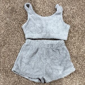 Cozy Gray Fuzzy Tank and Shorts Set